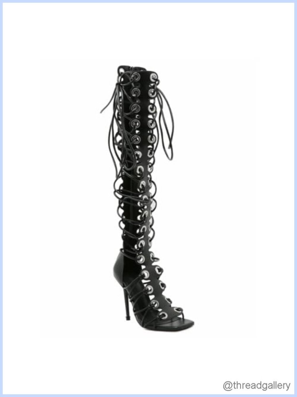 Gladiator Heels Women Peep Toe Lace-Up Knee High Stiletto Sandals PU